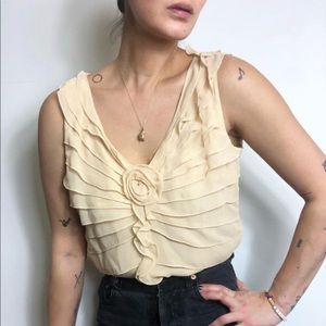Vintage silk ruffle rose tank